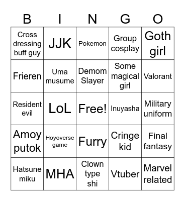 PH Cosplay Bingo Card