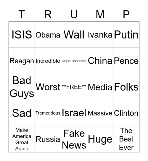 Trump Inauguration Bingo Card
