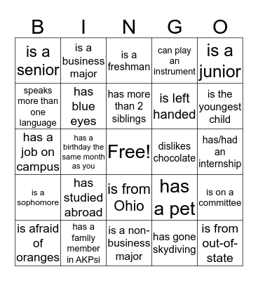 Find a brother who... Bingo Card