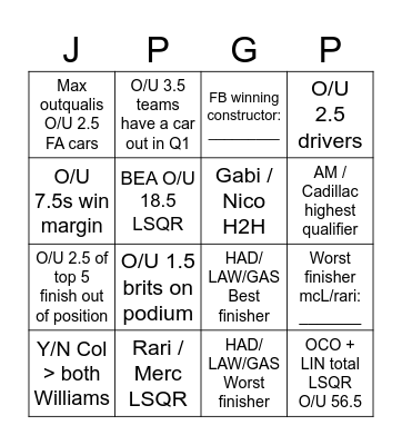 Suzuka Bingo Card