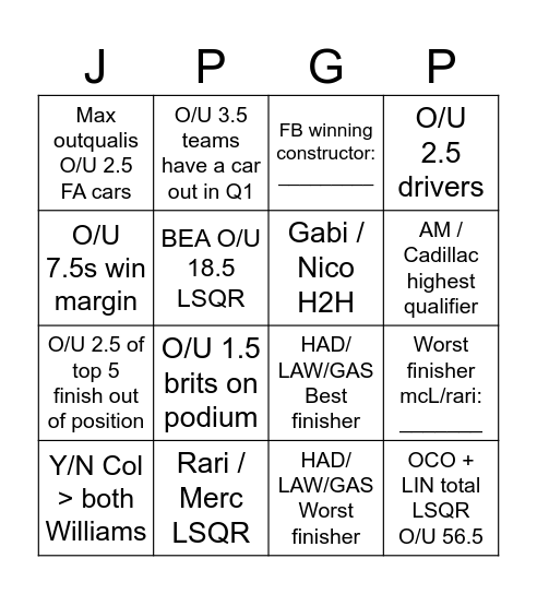 Suzuka Bingo Card