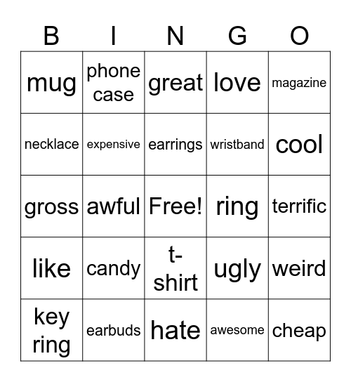 UNIT 10 Bingo Card