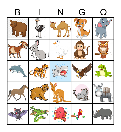 Animal Bingo Card