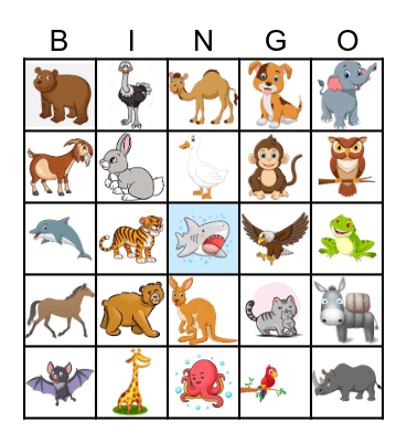 Animal Bingo Card