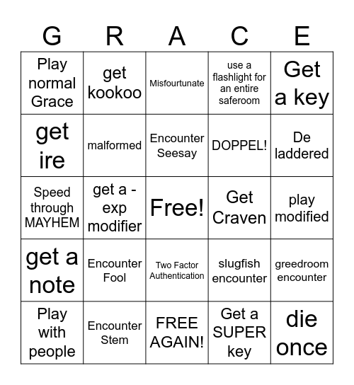 drunk grace playing Bingo Card