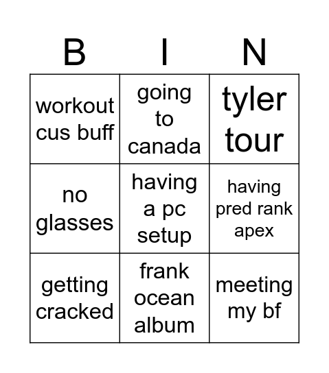 life bingo for gays/tyler fans Bingo Card