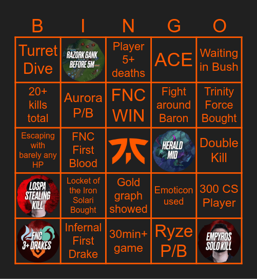 FNC vs Giantx G2 (S26) Bingo Card