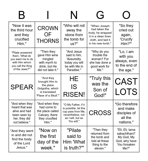 EASTER BIBLE READING BINGO Card