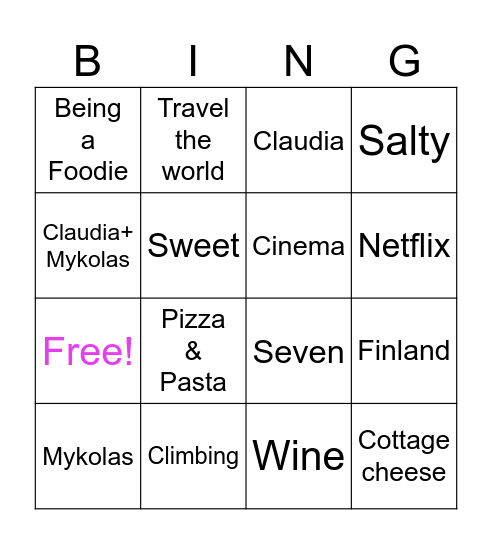Grand wedding Bingo Card
