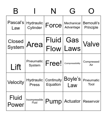 Fluid Power Bingo Card