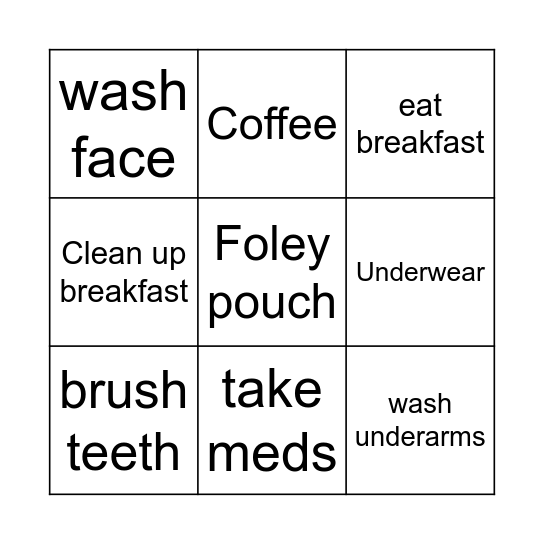 Morning routine Bingo Card