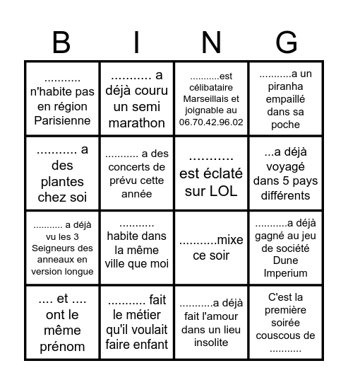 Bingo ice breaker COUSCOUS Bingo Card