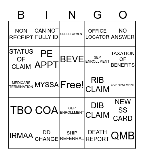Caller Bingo Card