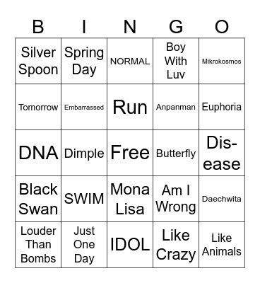 ARIRANG BINGO 003 Bingo Card