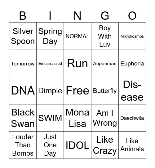 ARIRANG BINGO 003 Bingo Card