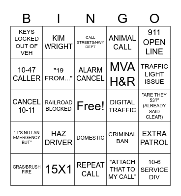 DISPATCH Bingo Card