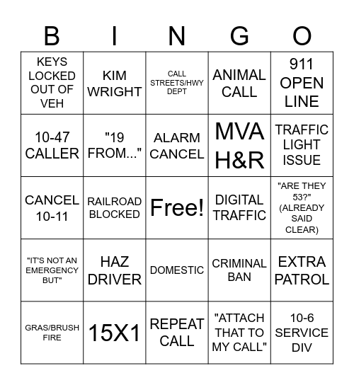 DISPATCH Bingo Card
