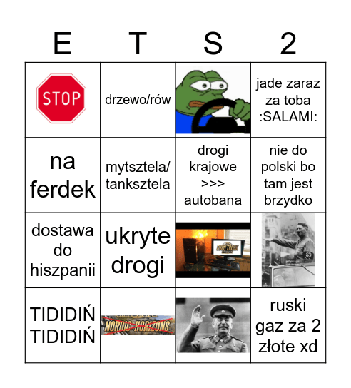 ets2 xd Bingo Card