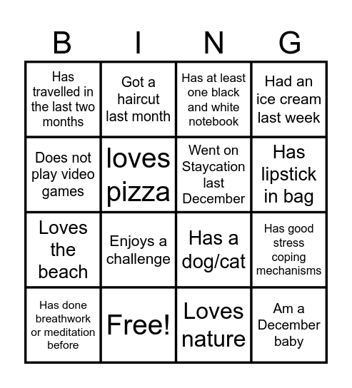 Ice-Ice Breaker! Bingo Card