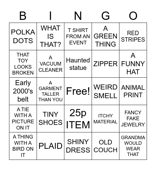THRIFT STORE BINGO Card