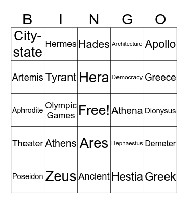 Greece Bingo Card