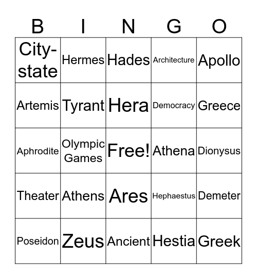 Greece Bingo Card