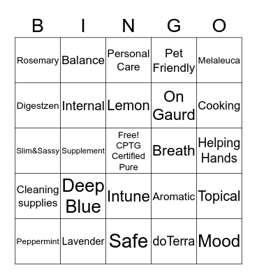doTerra Essential Oils Bingo Card
