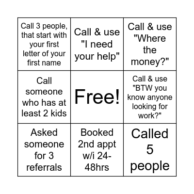 Make an attempts Bingo Card