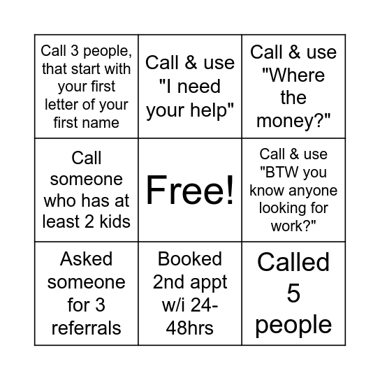 Make an attempts Bingo Card