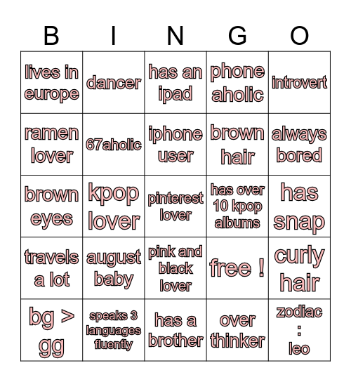 𝓙𝗂𝗐𝗈𝗈 𝖻𝗂𝗇𝗀𝗈 <3 Bingo Card