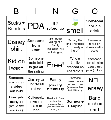 Universal Line Bingo Card