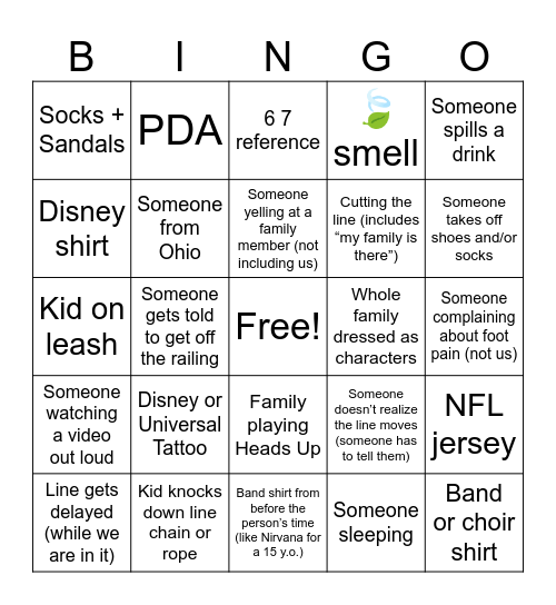 Universal Line Bingo Card