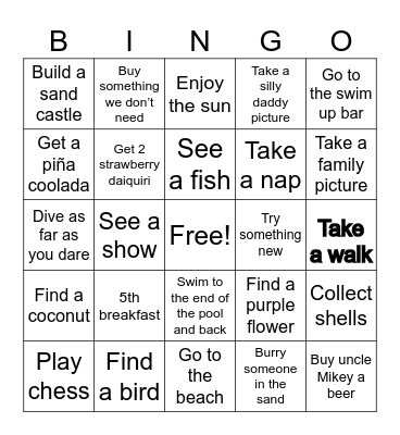 Mexico Beach Vacation! Bingo Card