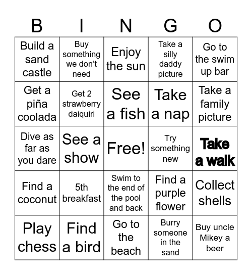 Mexico Beach Vacation! Bingo Card