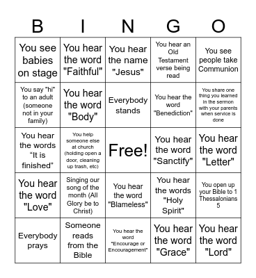 Family Worship Service Bingo Card
