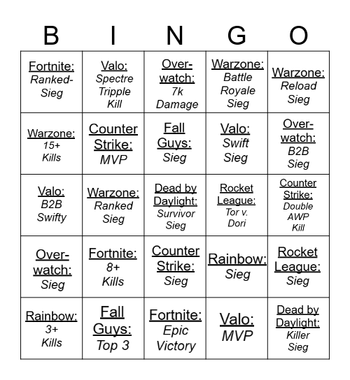 Winchallenge Bingo Card