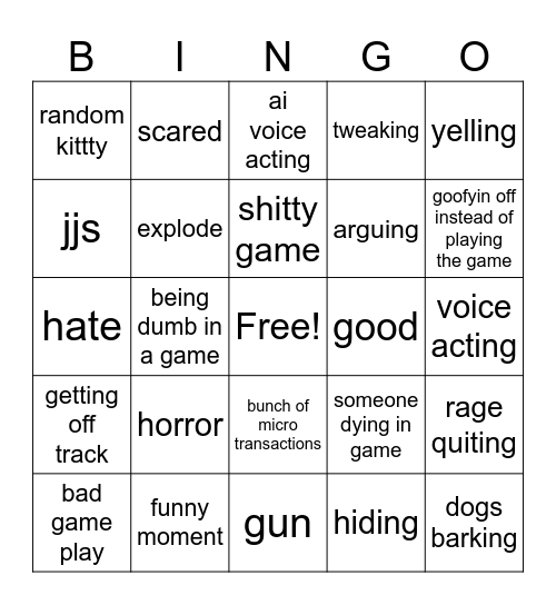 game play Bingo Card