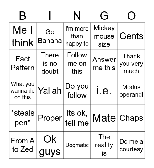 Luca Bingo Card