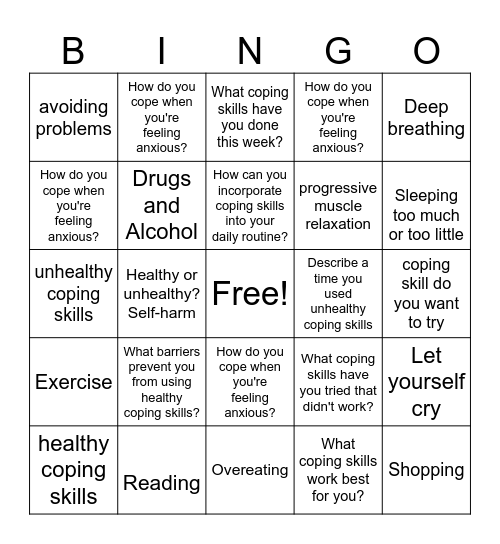 Coping Skills Bingo Card