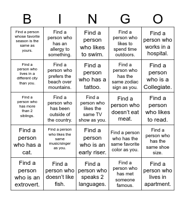 Find a Person BINGO Card