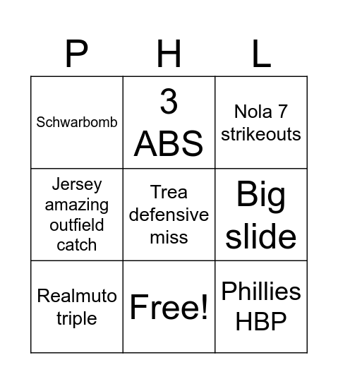 Phillies Bingo Card