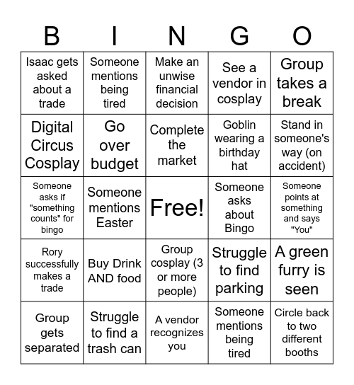 Goblin Market Bingo Card