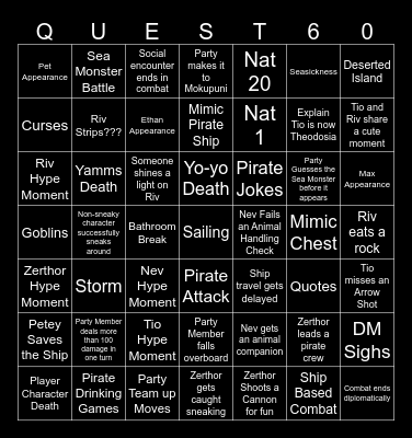 Questicles Session 60 Bingo Card