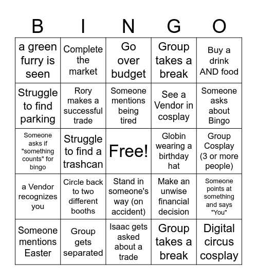 Goblin Market Bingo Card