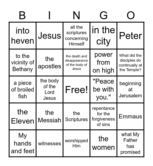 The Last Appearances of Jesus - Luke 24:1-53 Bingo Card