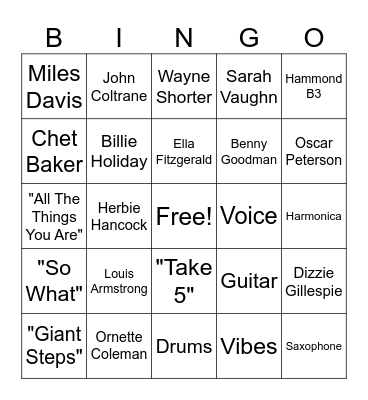 Jazz Bingo - JINGO! Bingo Card