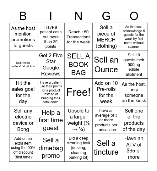 Grow+ Week of 3/29 NAME_____________ Bingo Card