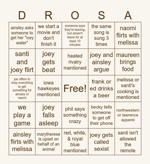 De Rosa Bingo Card