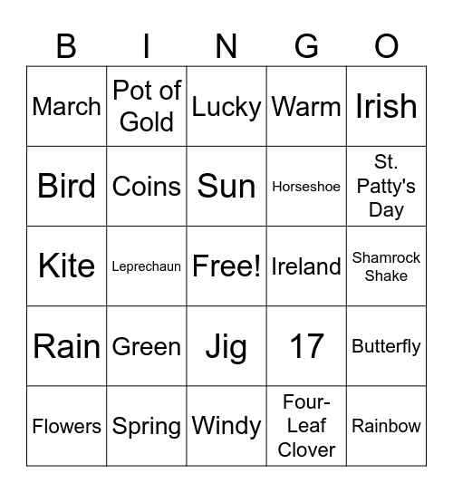 March Themed BINGO Card