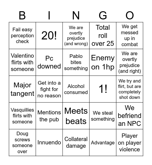 Lads DND bingo Card